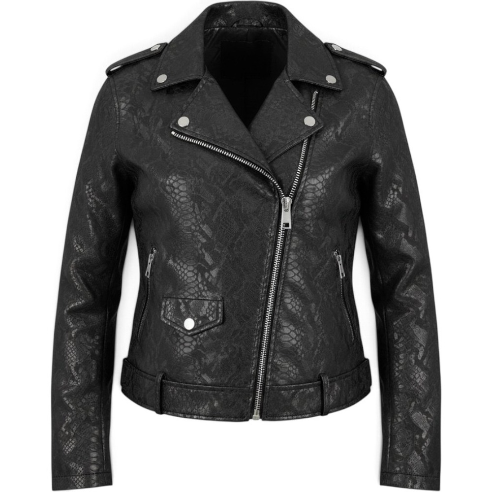 Levi's Faux Leather Snake Print Moto Belted Jacket Brown Black Size L